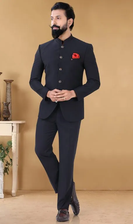 Navy bandhgala jacket and trousers