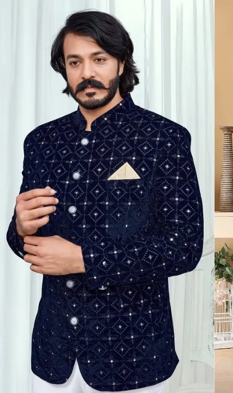 Navy printed bandhgala